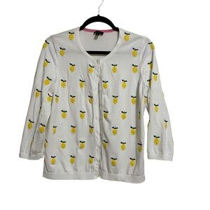 White Pineapple-Print Button Cardigan Sweater